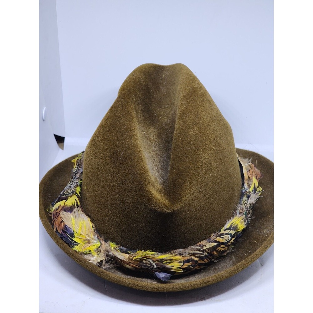 Vintage Hat Dobbs Fifth Avenue NY Felt Hat Size 6 7/8 Brown Fedora Feathers